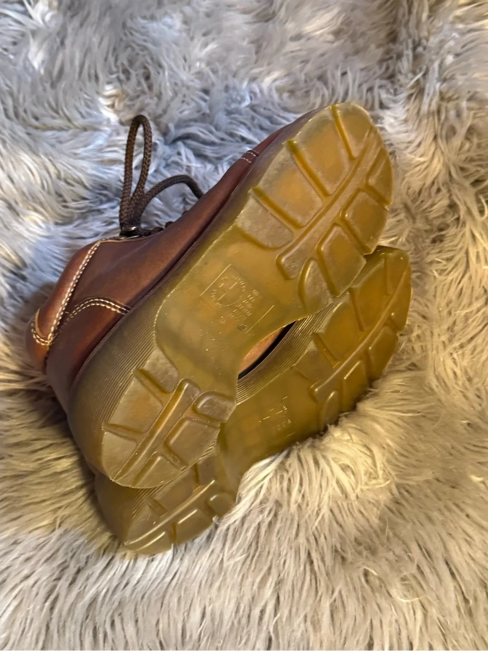 Dr. Martens Kids Brown Leather Lace-Up Boots with Yellow Stitching